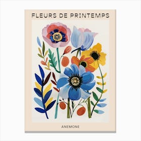 Spring Floral French Poster  Anemone 1 Canvas Print