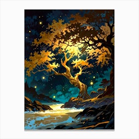 Night Landscape With A Tree Canvas Print