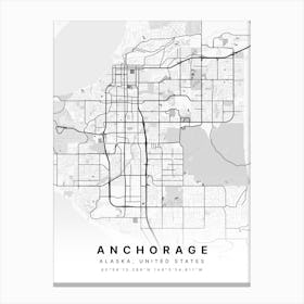 Anchorage Alaska USA White Map Canvas Print