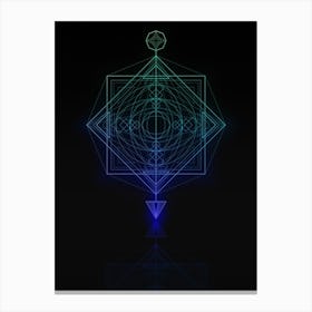 Neon Blue and Green Abstract Geometric Glyph on Black n.0159 Canvas Print