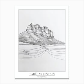 Table Mountain South Africa Line Drawing 3 Poster Canvas Print