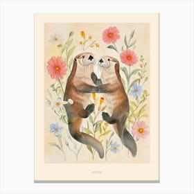Folksy Floral Animal Drawing Otter 4 Poster Canvas Print