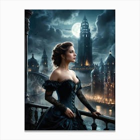 Digital Painting of Gorgeous Victorian Woman with Classic London City Scenery #3 Canvas Print