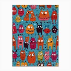 Monsters On A Blue Background Canvas Print