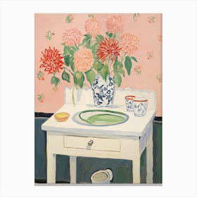 Bathroom Vanity Painting With A Dahlia Bouquet 4 Canvas Print