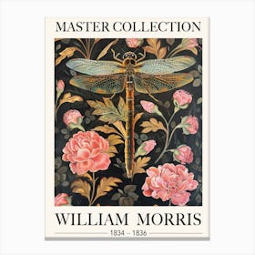 William Morris Dragonfly Print Art Gold Pink Vintage Floral Art Vibrant Dragonfly Exhibition Poster-Living Room Print Classic Textile Print Canvas Print