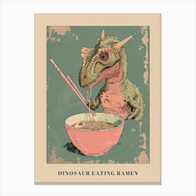 Pastel Pink Dinosaur Eating Ramen Poster Canvas Print