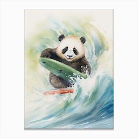 Panda Art Surfing Watercolour 2 Canvas Print