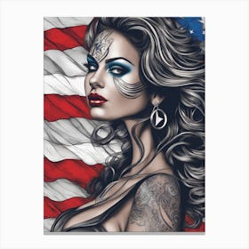 Tattooed Girl With American Flag Canvas Print