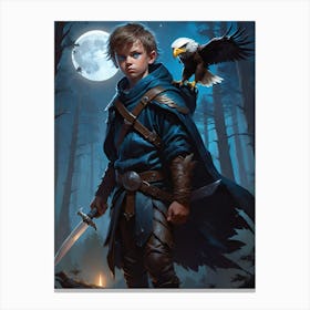 Boy Warrior in the moonlit forest. Leonardo Lionhart Canvas Print