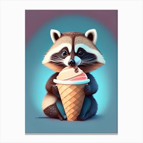 Cute Raccoon Eating Ice Cream Canvas Print