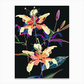 Neon Flowers On Black Columbine 2 Canvas Print