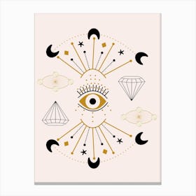 Devil Eye And Celestial Elements In A Geometric Composition Canvas Print
