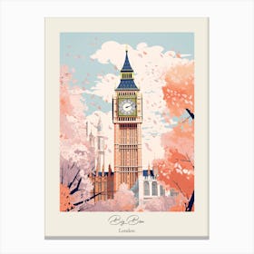 Big Ben, London   Cute Botanical Illustration Travel 6 Poster Canvas Print