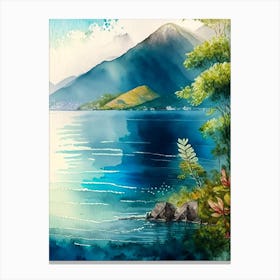 Lake Atitlán Guatemala Watercolour Pastel Tropical Destination Canvas Print
