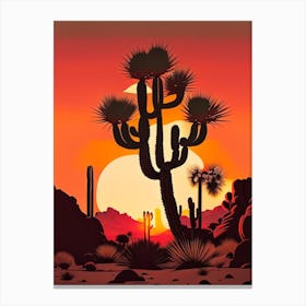 Joshua Trees At Sunset Retro Illustration (6) Canvas Print