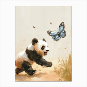 Giant Panda Cub Chasing After A Butterfly Storybook Illustration 4 Canvas Print