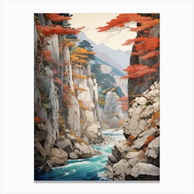 Shosenkyo Gorge In Yamanshi, Ukiyo E Drawing 1 Canvas Print