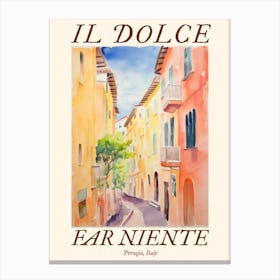 Il Dolce Far Niente Perugia, Italy Watercolour Streets 2 Poster Canvas Print