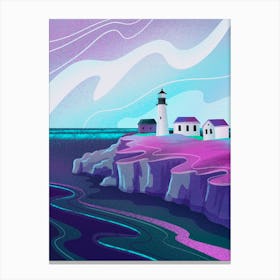 Neon Lighthouse Landscape Art Print Canvas Print