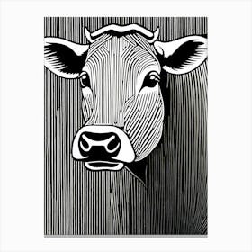 Cow Lino cut Black And White art, animal art, 162 Canvas Print