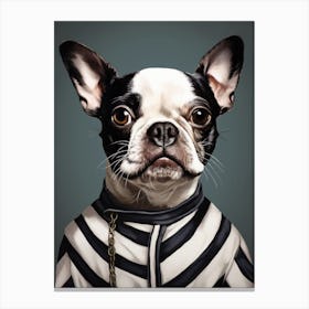 French Bull Dog In A Striped Uniform Canvas Print