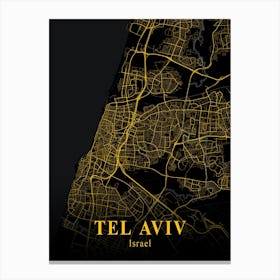 Tel Aviv Gold City Map 1 Canvas Print