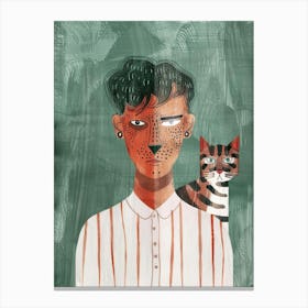 Portrait Of A Man With A Cat 3 Canvas Print