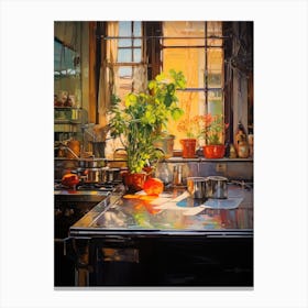 Kitchen With Potted Plants Canvas Print