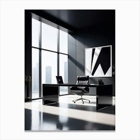 Monochrome Minimalist Office Scene With Hyper White Sunlight Pouring Through A Super Black Window S Canvas Print