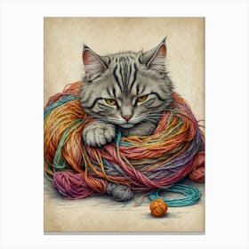 Kitty In A Ball Of Yarn Canvas Print