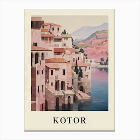 Kotor Montenegro 1 Vintage Pink Travel Illustration Poster Canvas Print