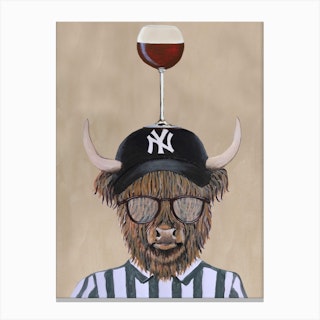 Yak With Wineglass Brown & Black Canvas Print