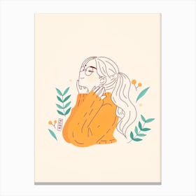 Illustration Of A Girl With Glasses Canvas Print