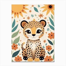 Floral Cute Baby Leopard Nursery Illustration (28) Canvas Print
