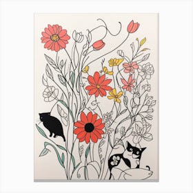 Cat And Flowers Charms Canvas Print