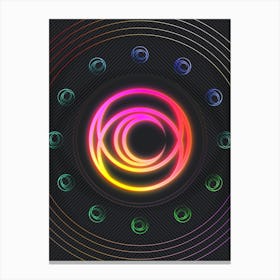 Neon Geometric Glyph in Pink and Yellow Circle Array on Black n.0390 Canvas Print