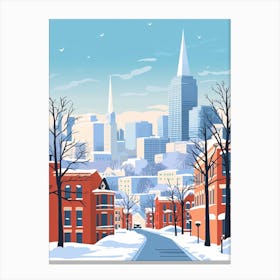 Retro Winter Illustration Boston Usa 2 Canvas Print