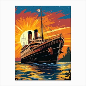 Titanic Ship At Sunset Sea Pop Art 1 Canvas Print