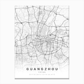 Guangzhou China White Map Canvas Print