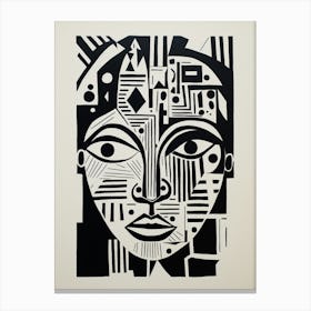 Cyber Geometric Linocut Inspired Face Canvas Print