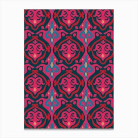 JAVA Boho Ikat Woven Texture Style in Exotic Red Pink Blue on Dark Teal Blue Canvas Print