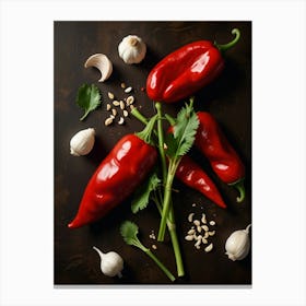 Hot Peppers On A Wooden Table Canvas Print