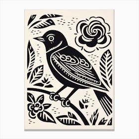 B&W Bird Linocut Sparrow 4 Canvas Print