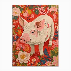 Floral Animal Painting Pig 2 Canvas Print