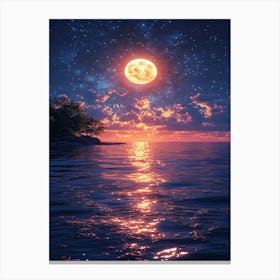 Full Moon Over The Ocean 8 Canvas Print