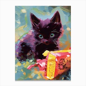 A Black Cat Kitten Oil Painting 6 Canvas Print