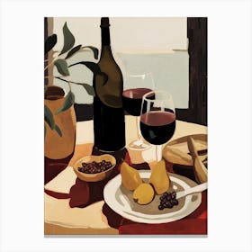 Atutumn Dinner Table With Cheese, Wine And Pears, Illustration 4 Canvas Print