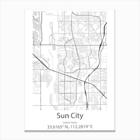 Sun City West,United States Minimalist Map Stampe su tela