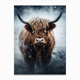 Watercolour Of Highland Cow In The Rain 3 Canvas Print